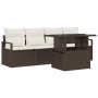 Conjunto de sofá de jardín 5 pcs Marrón Poliratán