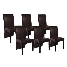 Sillas de comedor 6 unidades cuero artificial marrón oscuro