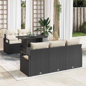 Conjunto de sofá de jardín 6 pcs Negro Poliratán