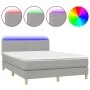 Box spring bed mattress and LED lights light gray fabric 140x190 cm by vidaXL, Beds and slatted bases - Ref: Foro24-3133629, ...