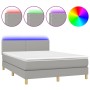 Boxspringbettmatratze und LED-Leuchten hellgrauer Stoff 140x190 cm von vidaXL, Betten und Lattenroste - Ref: Foro24-3133629, ...