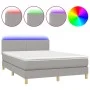 Box spring bed mattress and LED lights light gray fabric 140x190 cm by vidaXL, Beds and slatted bases - Ref: Foro24-3133549, ...