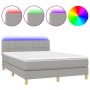 Box spring bed mattress and LED lights light gray fabric 140x190 cm by vidaXL, Beds and slatted bases - Ref: Foro24-3133709, ...