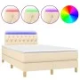 Box spring bed with mattress and LED cream fabric 120x200 cm by vidaXL, Beds and slatted bases - Ref: Foro24-3133946, Price: ...