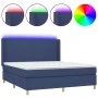 Box spring bed mattress and LED lights blue fabric 160x200 cm by vidaXL, Beds and slatted bases - Ref: Foro24-3138731, Price:...