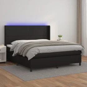 Box spring bed with mattress and LED black synthetic leather 160x200 cm by vidaXL, Beds and slatted bases - Ref: Foro24-31392...