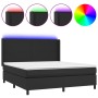 Box spring bed with mattress and LED black synthetic leather 160x200 cm by vidaXL, Beds and slatted bases - Ref: Foro24-31392...