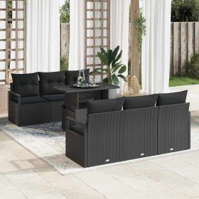 Conjunto de sofá de jardín 7 pcs Negro Poliratán Conjunto de sofá de jardín 7 pcs Negro Poliratán