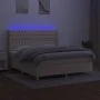 Box spring bed mattress and LED lights cream fabric 160x200 cm by vidaXL, Beds and slatted bases - Ref: Foro24-3139130, Price...
