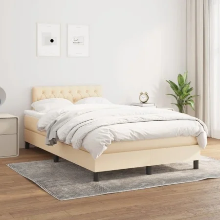 Box spring bed with cream fabric mattress 120x200 cm by vidaXL, Beds and slatted bases - Ref: Foro24-3140286, Price: 370,56 €...