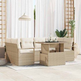 Conjunto de sofá de jardín 7 pcs Beige Poliratán Conjunto de sofá de jardín 7 pcs Beige Poliratán