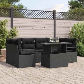 Conjunto de sofá de jardín 7 pcs Negro Poliratán