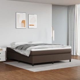 Cama box spring con colchón cuero sintético marrón 180x200 cm