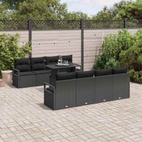 Conjunto de sofá de jardín 9 pcs Negro Poliratán