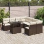 Conjunto de sofá de jardín 9 pcs Marrón Poliratán