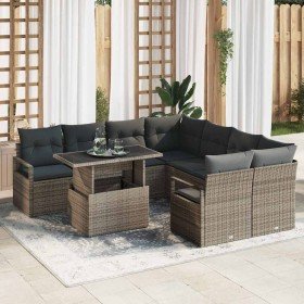 Conjunto de sofá de jardín 9 pcs Gris Poliratán