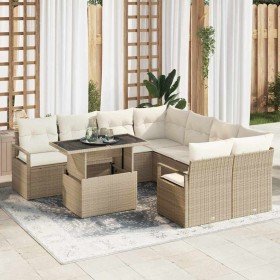 Conjunto de sofá de jardín 9 pcs Beige Poliratán Conjunto de sofá de jardín 9 pcs Beige Poliratán