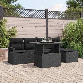 Conjunto de sofá de jardín 6 pcs Negro Poliratán