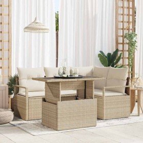 Conjunto de sofá de jardín 5 pcs Beige Poliratán