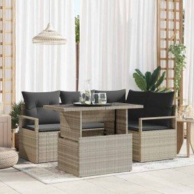 Conjunto de sofá de jardín 5 pcs Gris Claro Poliratán