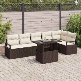Conjunto de sofá de jardín 7 pcs Marrón Poliratán