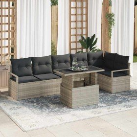 Conjunto de sofá de jardín 7 pcs Gris Claro Poliratán