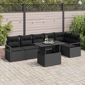 Conjunto de sofá de jardín 7 pcs Negro Poliratán Conjunto de sofá de jardín 7 pcs Negro Poliratán