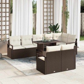 Conjunto de sofá de jardín 9 pcs Marrón Poliratán