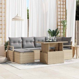 Conjunto de sofá de jardín 7 pcs Beige Poliratán