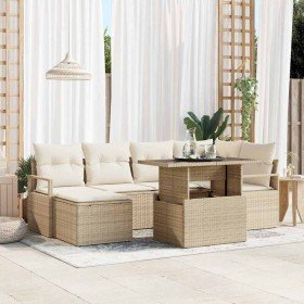 Conjunto de sofá de jardín 7 pcs Beige Poliratán