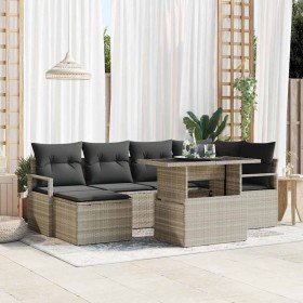 Conjunto de sofá de jardín 7 pcs Gris Claro Poliratán Conjunto de sofá de jardín 7 pcs Gris Claro Poliratán