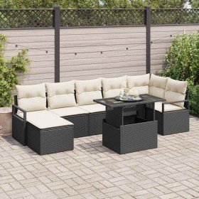 Conjunto de sofá de jardín 8 pcs Negro Poliratán