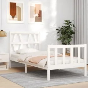 White solid wood bed frame with headboard by vidaXL, Beds and slatted bases - Ref: Foro24-3192457, Price: 100,35 €, Discount: %