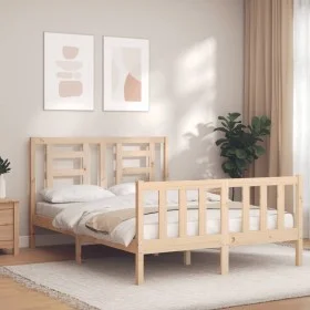 Bed frame with solid wood headboard 140x200 cm by vidaXL, Beds and slatted bases - Ref: Foro24-3192881, Price: 124,71 €, Disc...