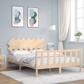 Bed frame with solid wood headboard 140x200 cm by vidaXL, Beds and slatted bases - Ref: Foro24-3193466, Price: 124,61 €, Disc...