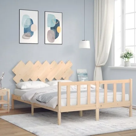 Bed frame with solid wood headboard 140x200 cm by vidaXL, Beds and slatted bases - Ref: Foro24-3193466, Price: 124,61 €, Disc...