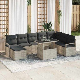 Conjunto de sofá de jardín 9 pcs Gris Claro Poliratán
