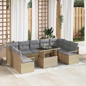 Conjunto de sofá de jardín 10 pcs Beige Poliratán
