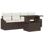 Conjunto de sofá de jardín 5 pcs Marrón Poliratán