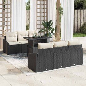 Conjunto de sofá de jardín 7 pcs Negro Poliratán