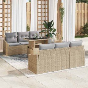 Conjunto de sofá de jardín 7 pcs Beige Poliratán