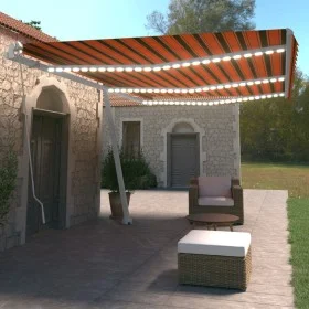 Manual retractable awning with orange and brown LED 600x350 cm by vidaXL, Awnings - Ref: Foro24-3069685, Price: 884,96 €, Dis...