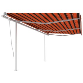 Toldo manual retráctil con postes naranja y marrón 6x3,5 m