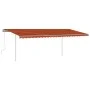 Toldo manual retráctil con postes naranja y marrón 6x3,5 m de vidaXL, Toldos - Ref: Foro24-3070080, Precio: 702,59 €, Descuen...