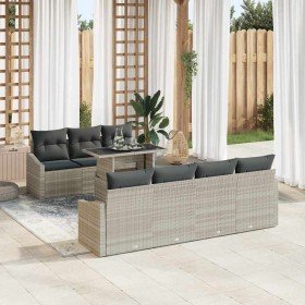 Conjunto de sofá de jardín 8 pcs Gris Claro Poliratán Conjunto de sofá de jardín 8 pcs Gris Claro Poliratán