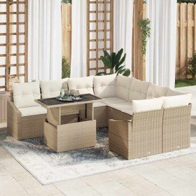Conjunto de sofá de jardín 9 pcs Beige Poliratán Conjunto de sofá de jardín 9 pcs Beige Poliratán