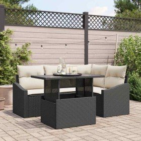 Conjunto de sofá de jardín 5 pcs Negro y crema 100 x 55 x 73 cm