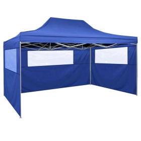 Carpa plegable profesional con 3 paredes acero azul 3x4 m