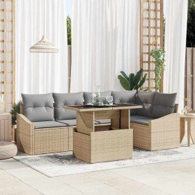 Conjunto de sofá de jardín con cojín 6 pcs Beige y Gris Claro