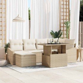 Conjunto de sofá de jardín con cojín 7 pcs Beige y Crema